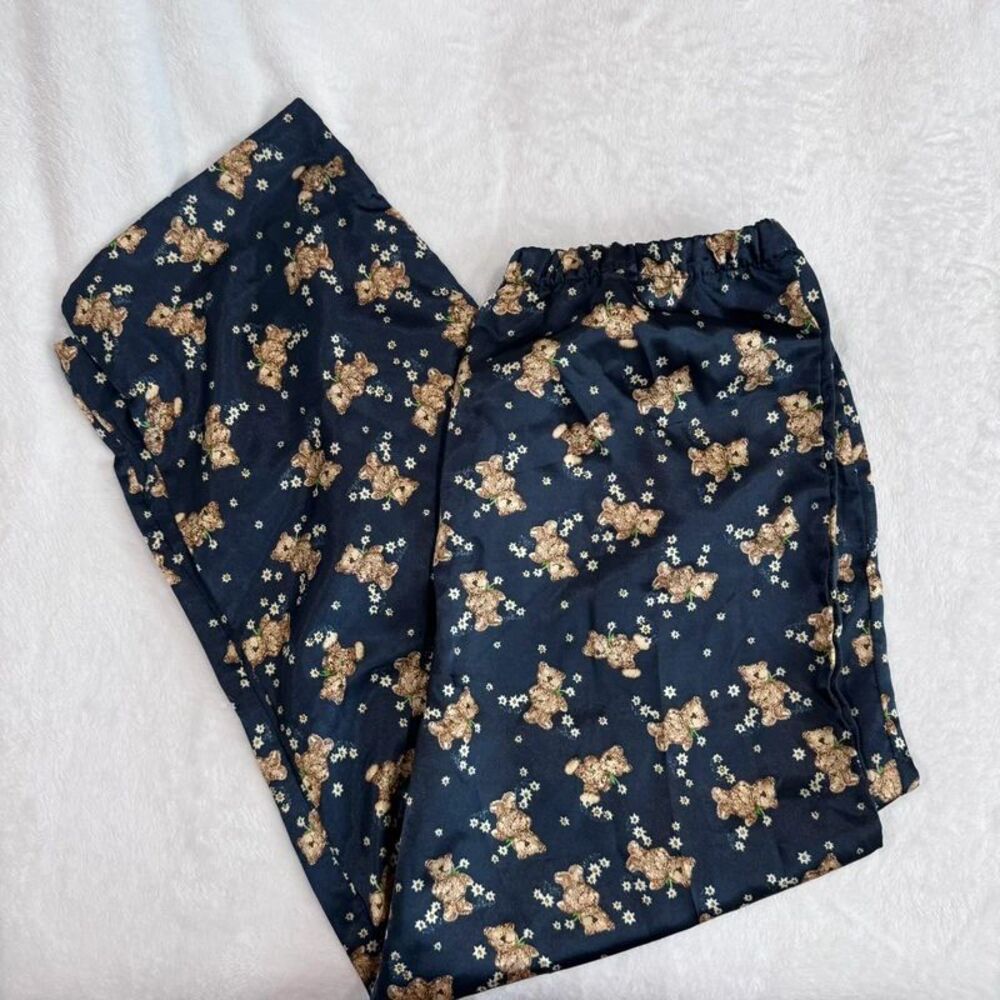 Vintage Teddy Bear Satin Pajama Pants Size Medium